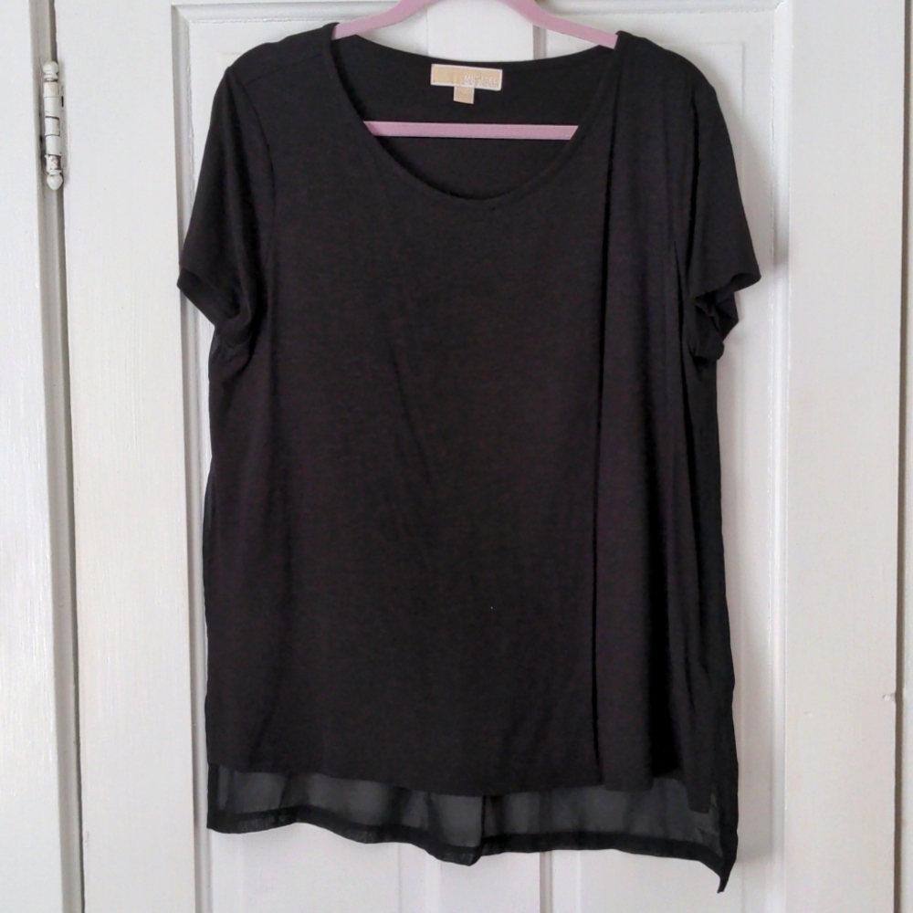 Black Mixed Media Short Sleeve Top (Never worn!)